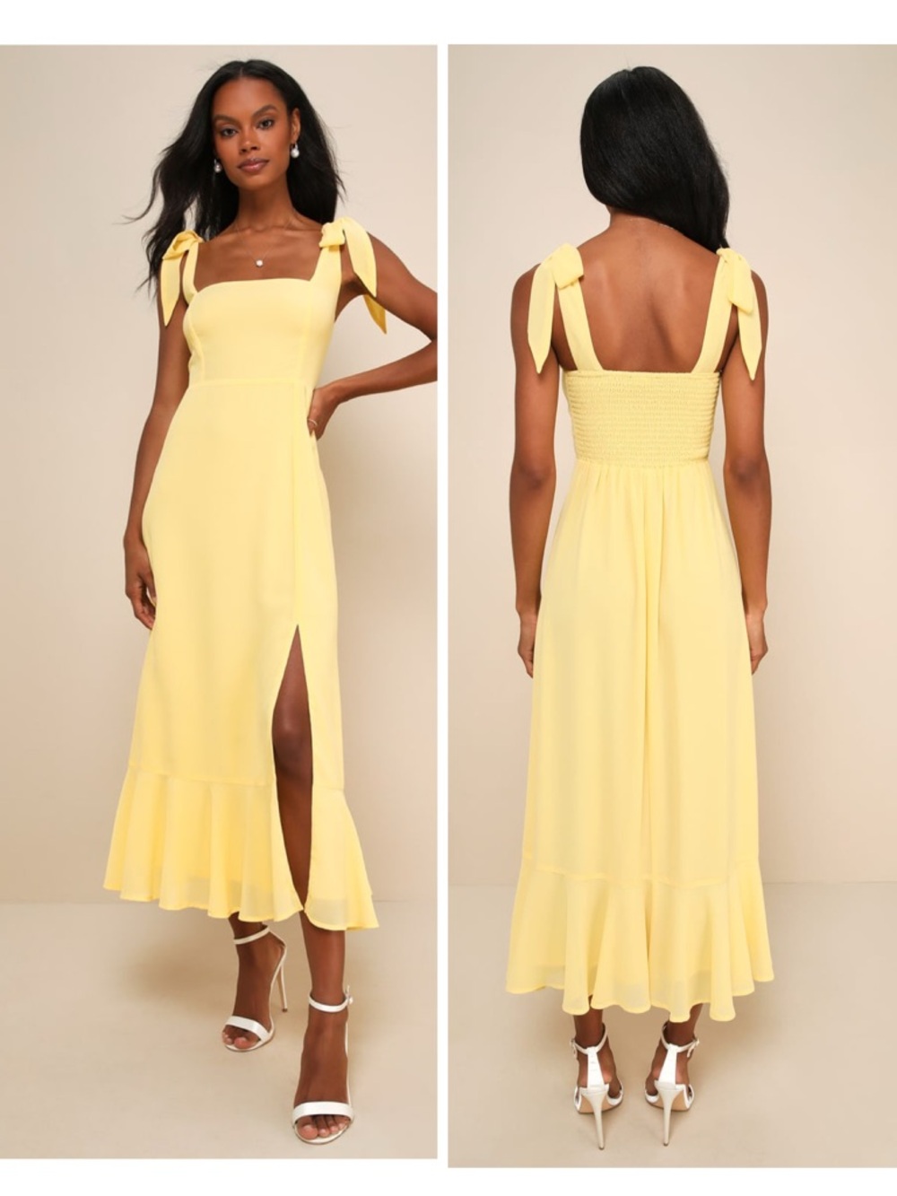 Lulus Summer Invite Yellow Tie-Strap Tiered Midi Dress Size Medium NWT Feminine